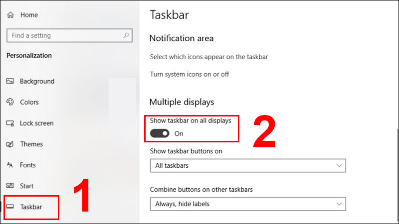Tùy chọn Show taskbar on all displays